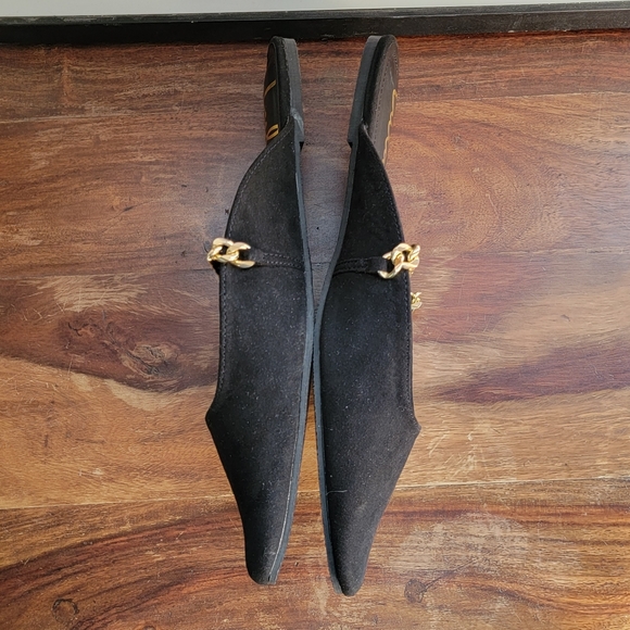 LULU'S Lavareta Black Suede Chain Pointed-Toe Loafer Slides 8.5 - Picture 5 of 14